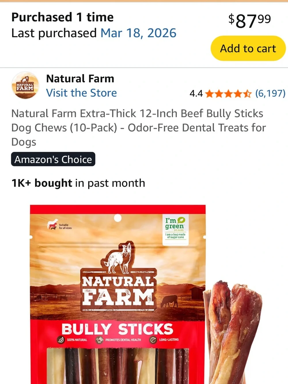 NEW NEVER OPENED 12” 10 pieces NATURAL FARM Bully Sticks Dog Chews